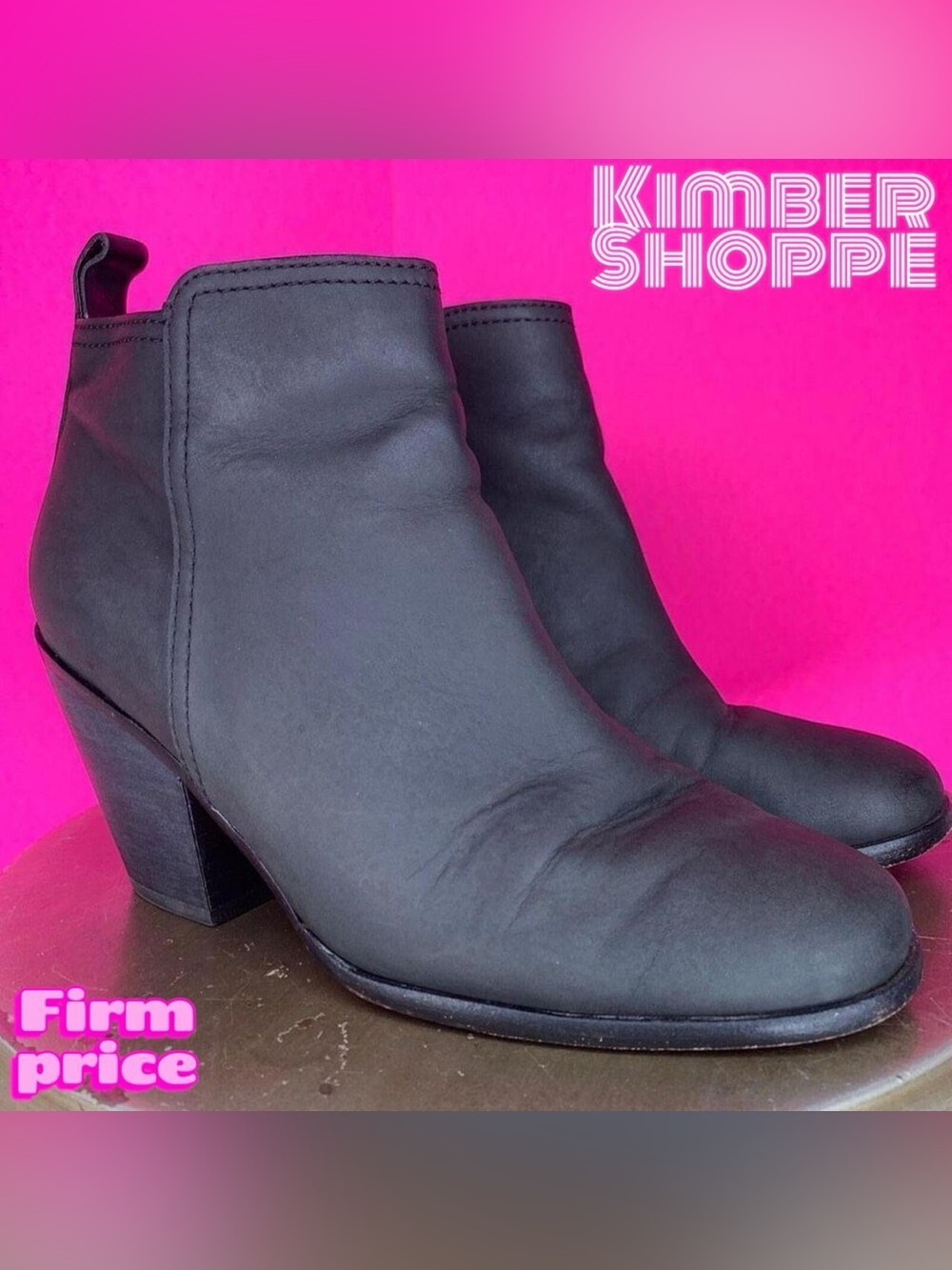 Cole Haan Chesney Black Leather Round Toe Heeled Ankle Boot US 6.5 UK 4 EU 37